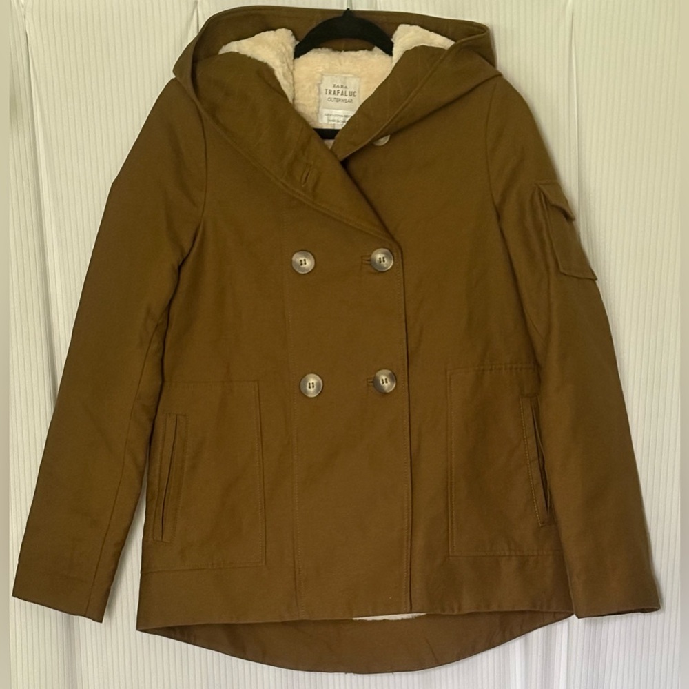 Zara Trafaluc Outerwear Jacket Faux Fur Lined Zipper and Button Closure XS
